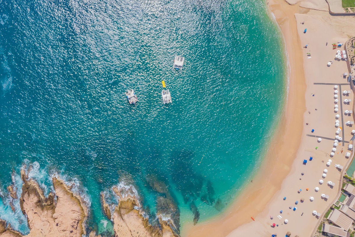 aerial view of crystal blue waters of los cabos