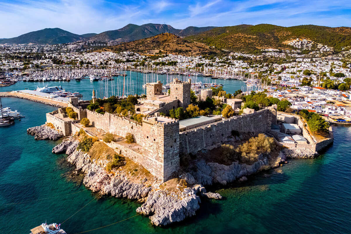 Aerial View Of Bodrum Castle In Turkiye, Mediterranean Sea